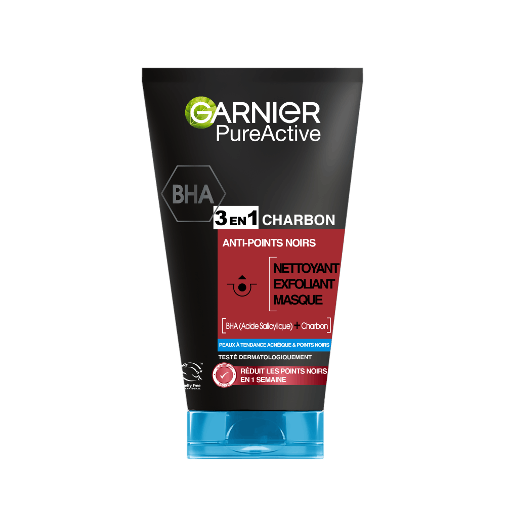 Garnier Pure-Active Nettoyant 3 En 1 Charbon Anti-Points Noirs 150ml