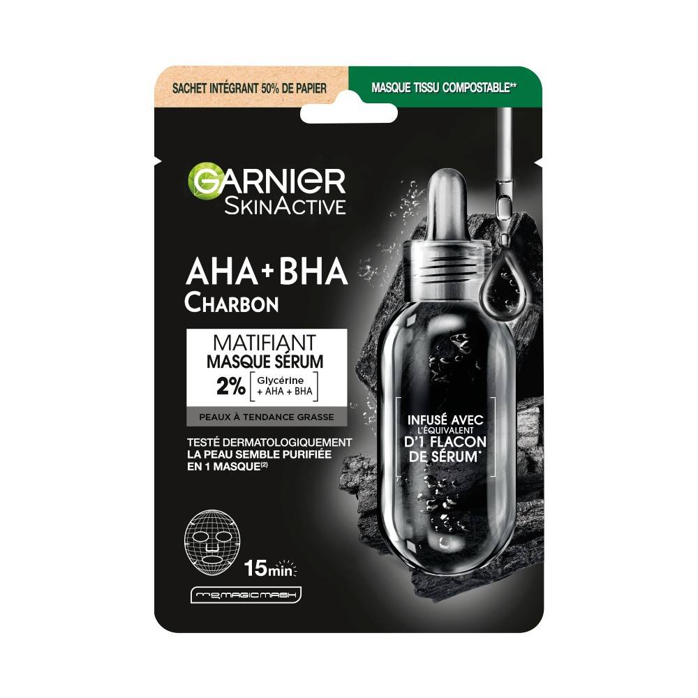 Garnier Skinactive Masque Tissu Au Charbon Pur Réducteur De Pores & Hydratant