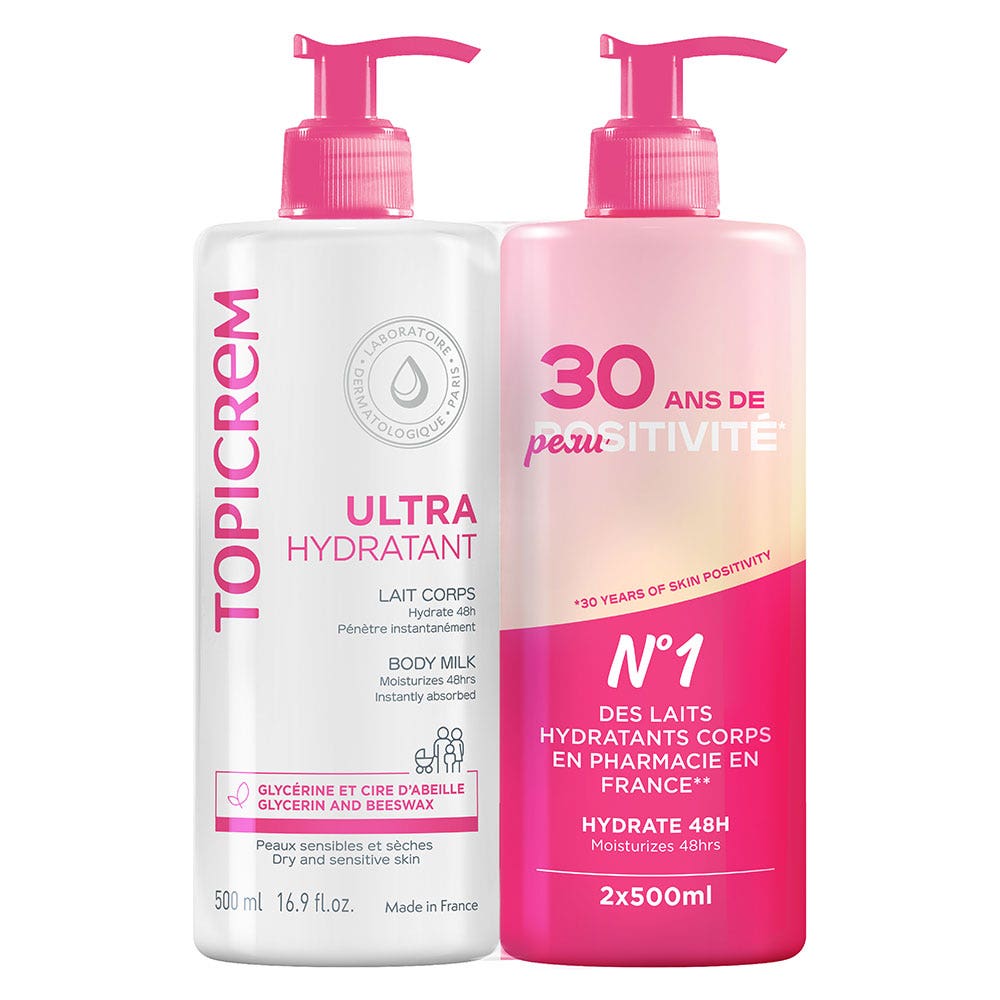 Topicrem Ultra-Hydratant Lait Corps Peaux Sensibles Et Seches 2x500ml