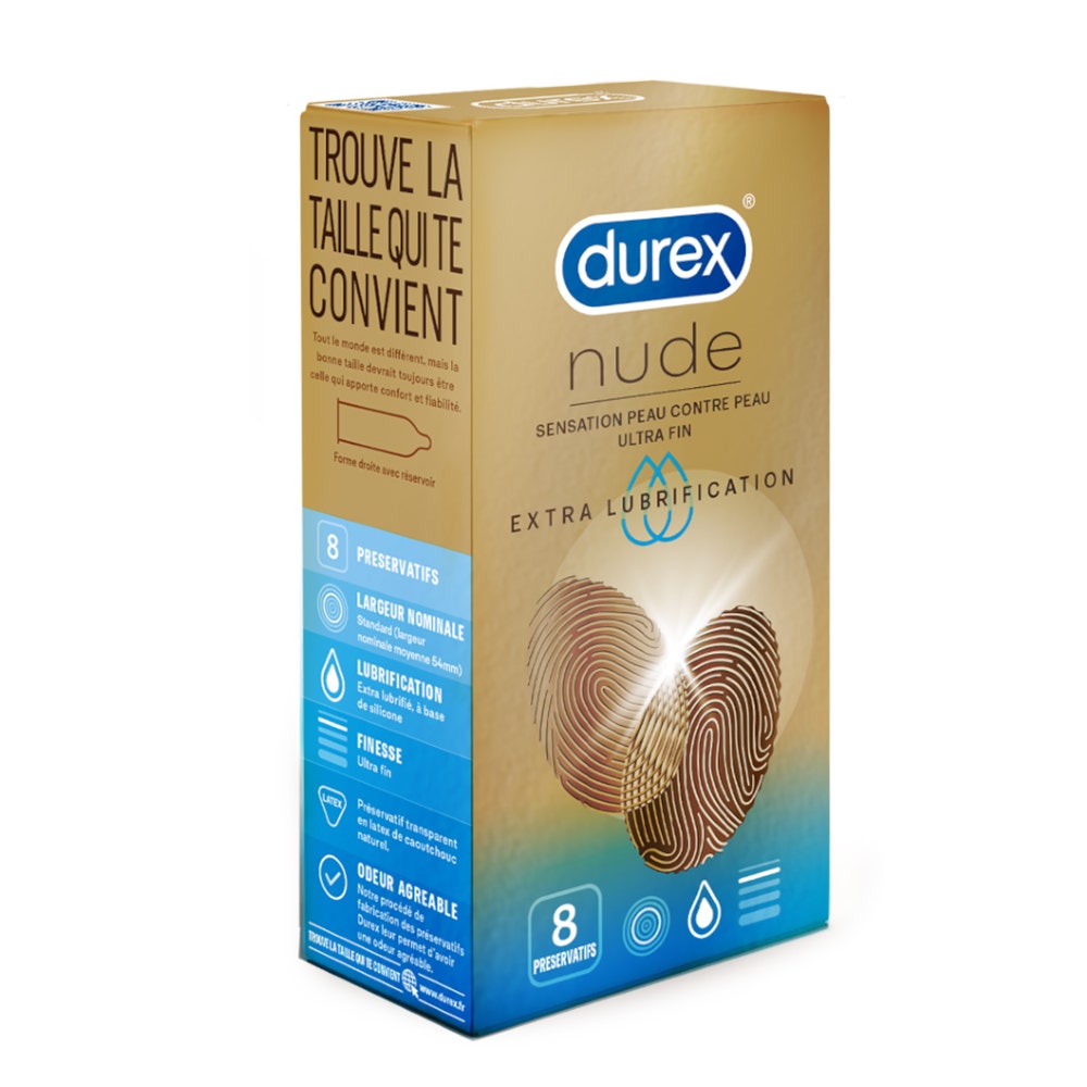 Durex Nude Préservatifs Extra Lubrifié X8